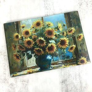 Rustic Sunflower Oil Painting Glass Cutting Board